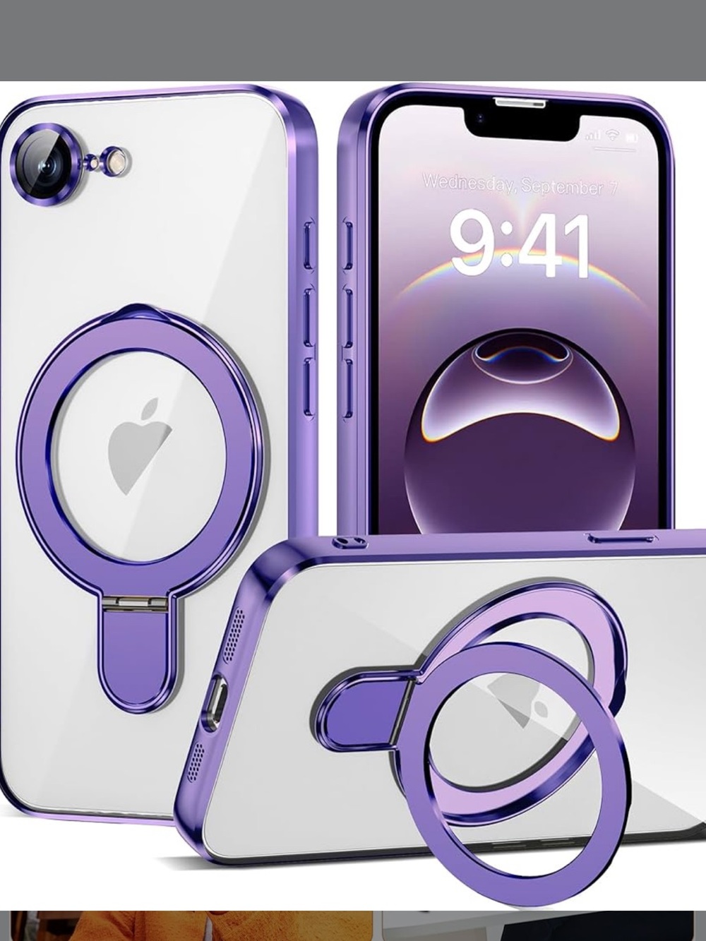 iPhone 16 Case with Invisible Magnetic Ring Stand Purple